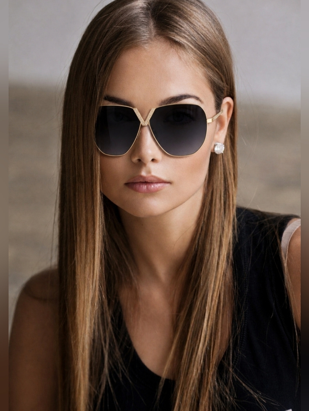 100% Authentic Valentino Garavani Silver Frame Black Gradient Women's Sunglasses